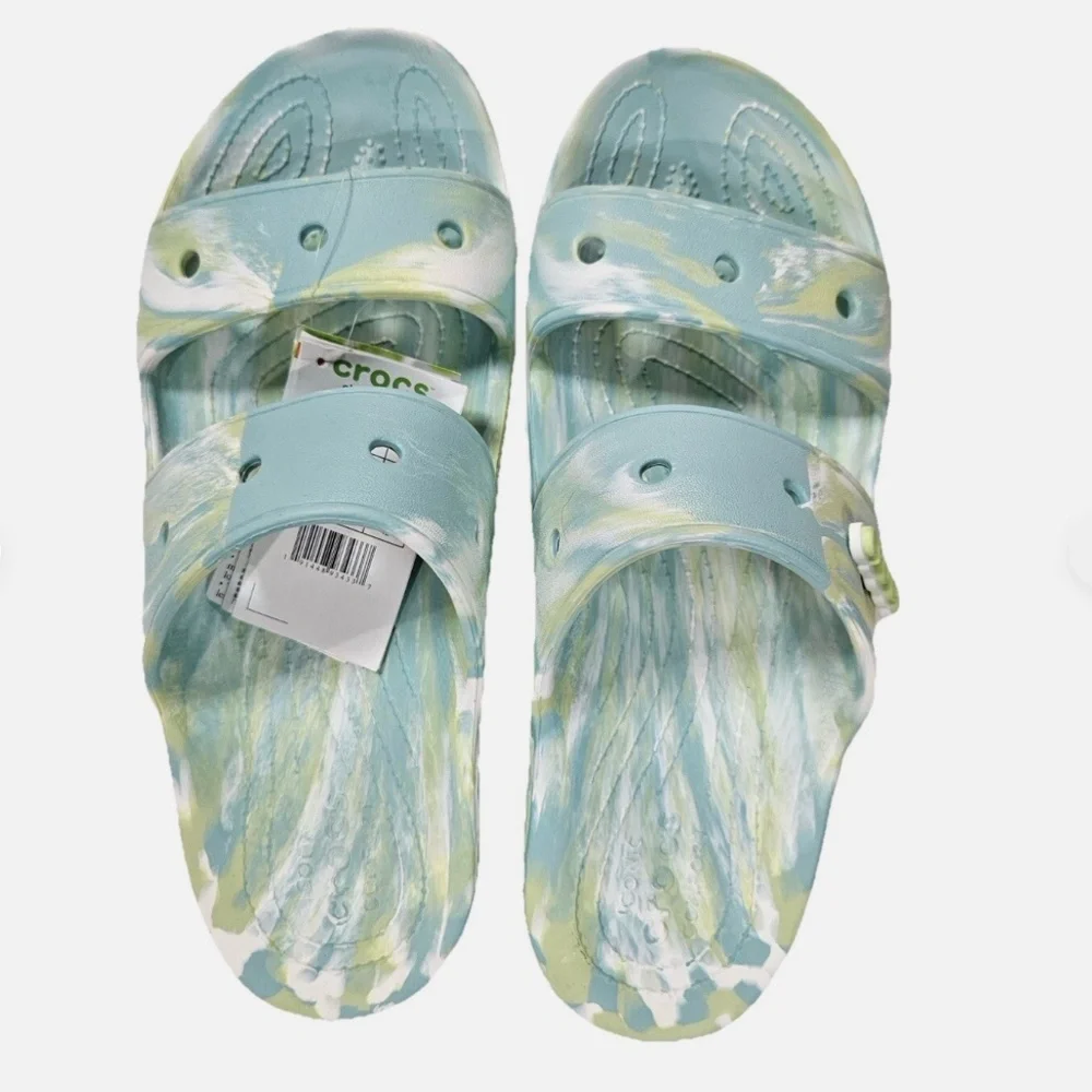 Crocs Classic Two‎ Strap Slide Shoes Mens Size 11 Green Tie Dye Comfort Sandals